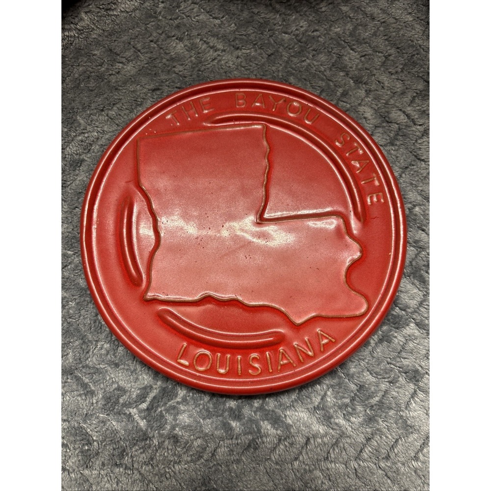Vintage Frankoma Louisiana The Bayou State Red Pottery Trivet Souvenir USA